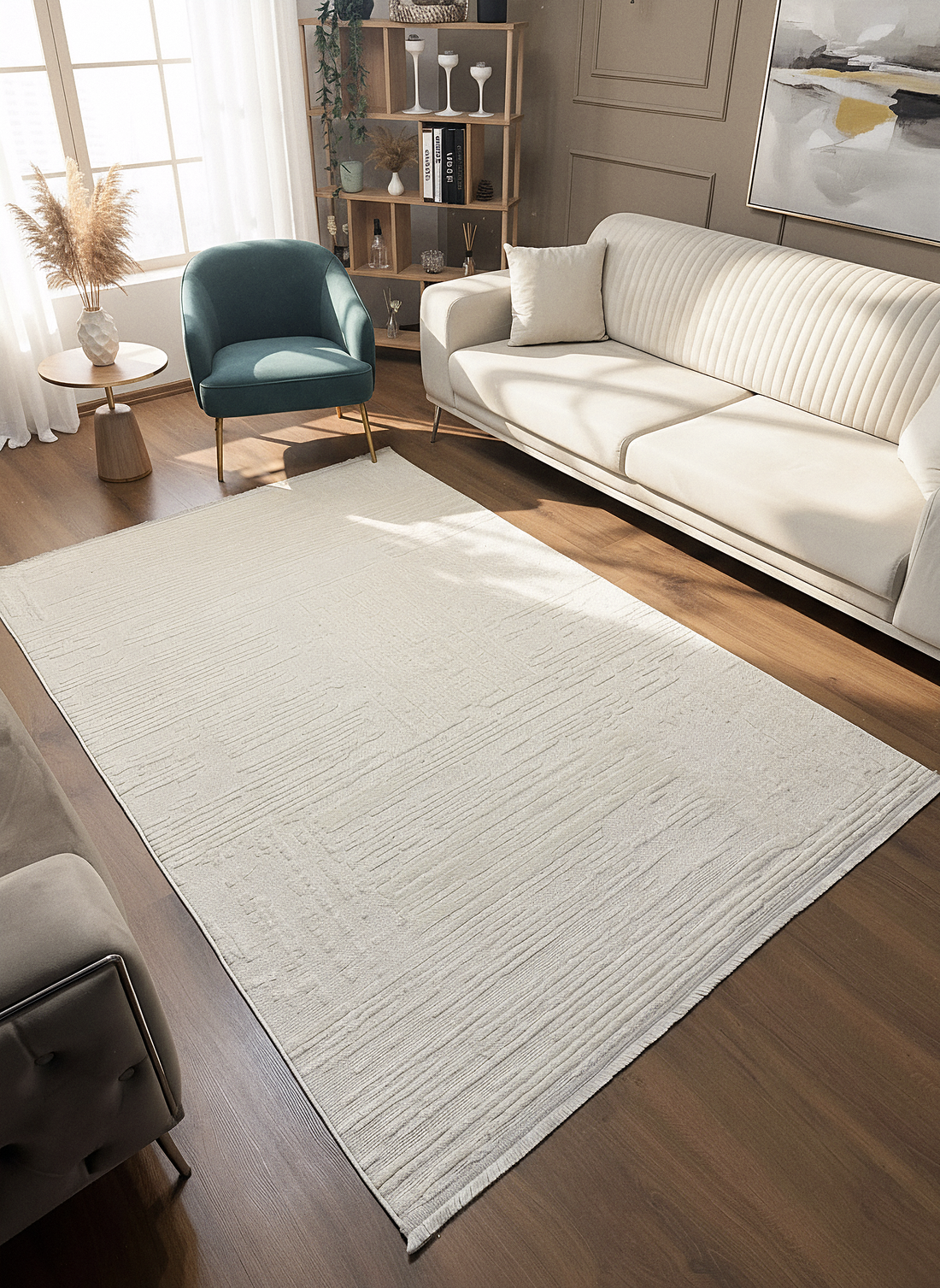 İCON A-5307 KREM Modern Geometrik Desenli Salon Koridor Mutfak Halısı