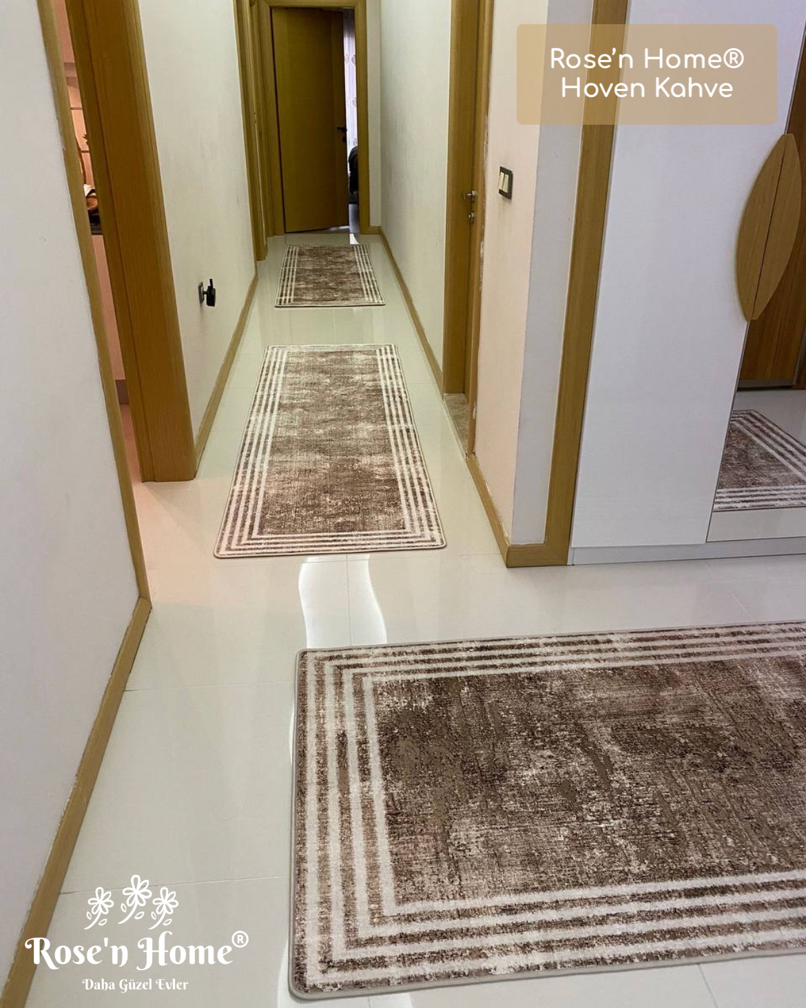 HOVEN KAHVE - %100 Pamuk Dokuma Taban Makinede Yıkanabilir Kaymaz Halı