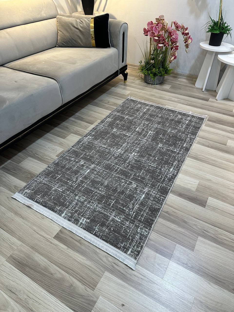 SÜMER KP-158 VİZON GRİ Sentetik Bambu Parlak Saten Salon Koridor Mutfak Halısı-KP