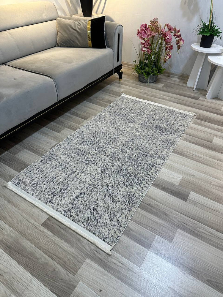 SÜMER KP-153 MAVİ GRİ Sentetik Bambu Parlak Saten Salon Koridor Mutfak Halısı-KP