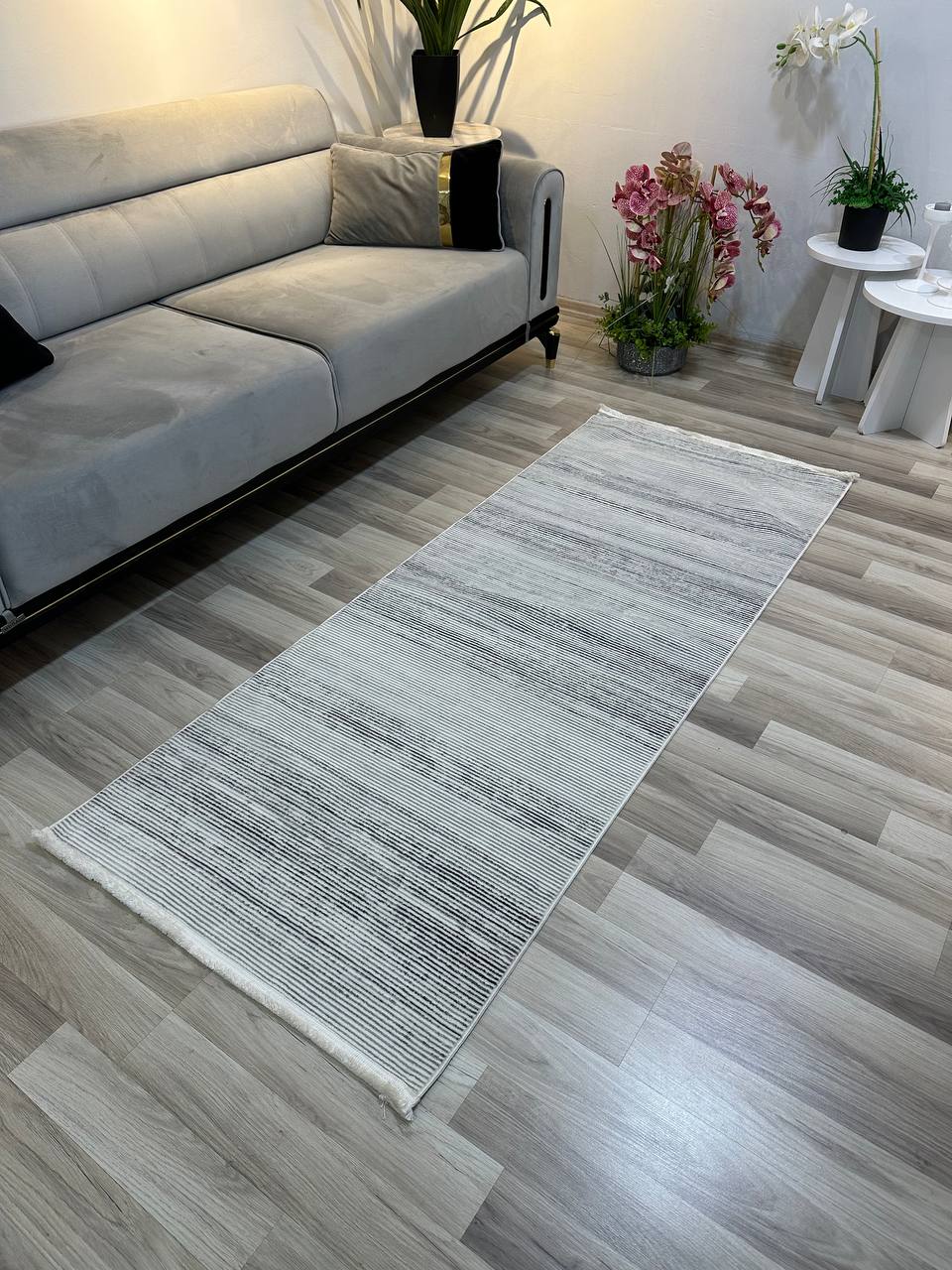 SÜMER KP-168 GRİ  Sentetik Bambu Parlak Saten Salon Koridor Mutfak Halısı-KP