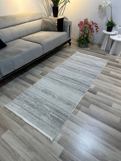 SÜMER KP-168 GRİ  Sentetik Bambu Parlak Saten Salon Koridor Mutfak Halısı-KP