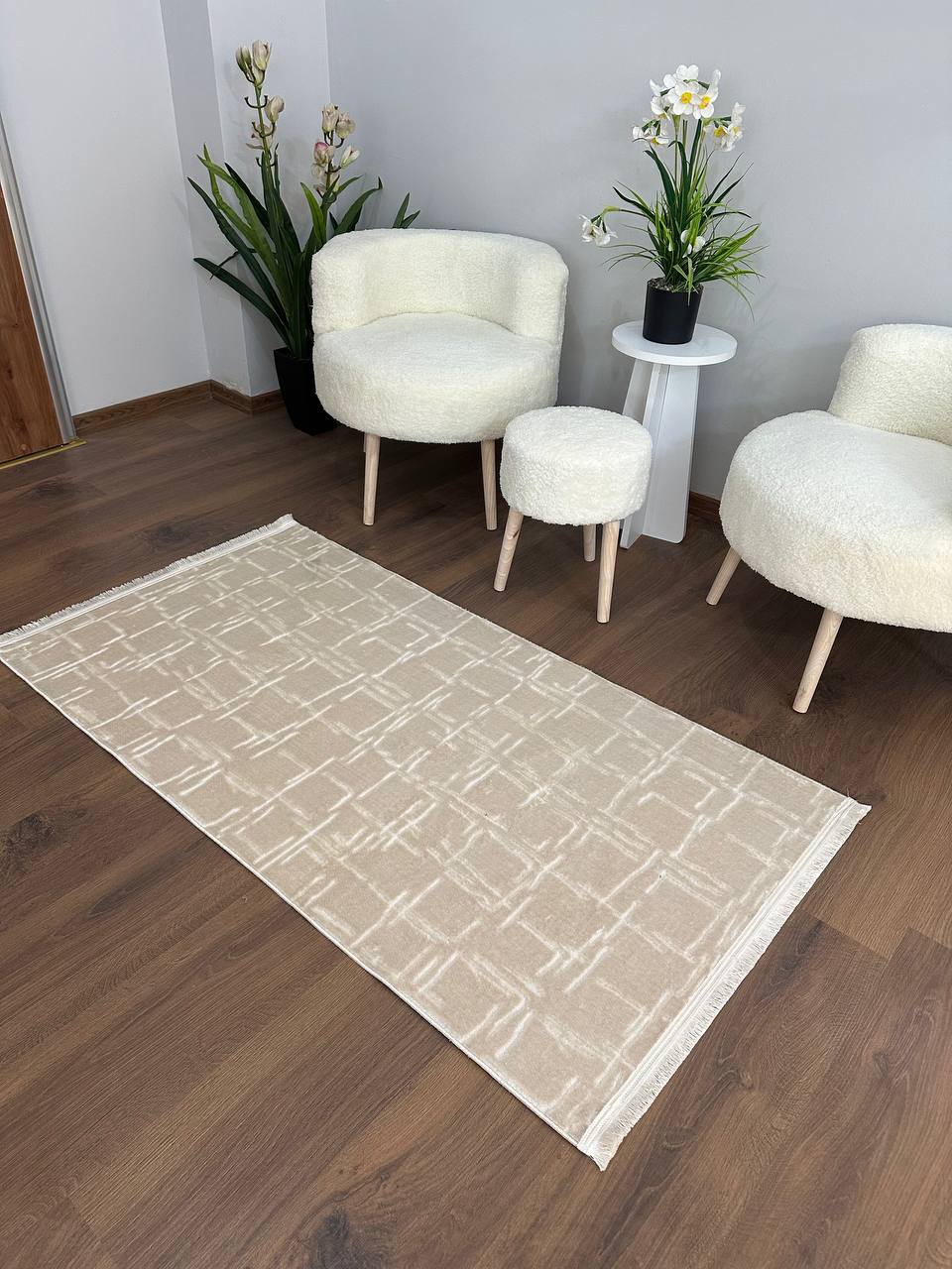 SÜMER KP-162 VİZON  Sentetik Bambu Parlak Saten Salon Koridor Mutfak Halısı-KP