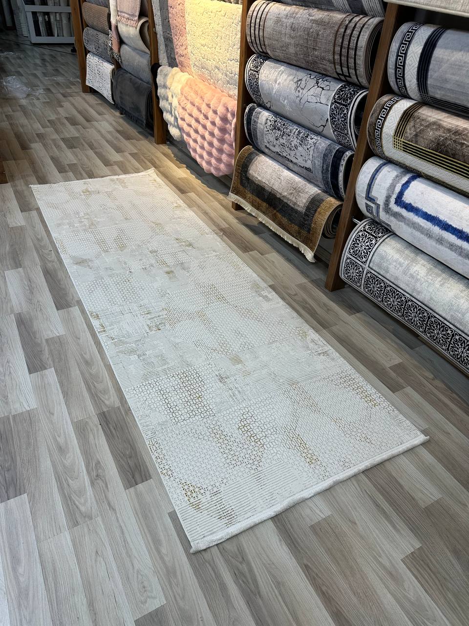 SÜMER KP-180 KAHVE KREM  Sentetik Bambu Parlak Saten Salon Koridor Mutfak Halısı-KP