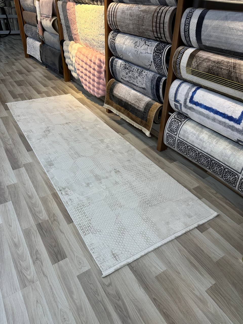 SÜMER KP-176 KREM  Sentetik Bambu Parlak Saten Salon Koridor Mutfak Halısı-KP