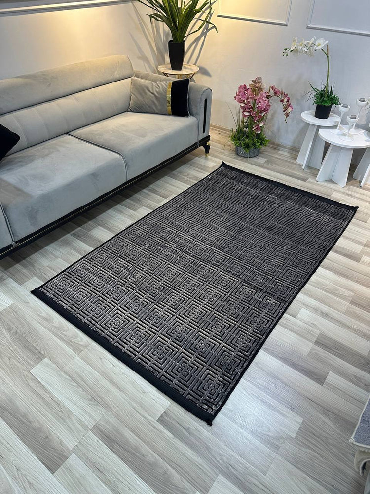 SÜMER KP-177 GRİ  Sentetik Bambu Parlak Saten Salon Koridor Mutfak Halısı-KP