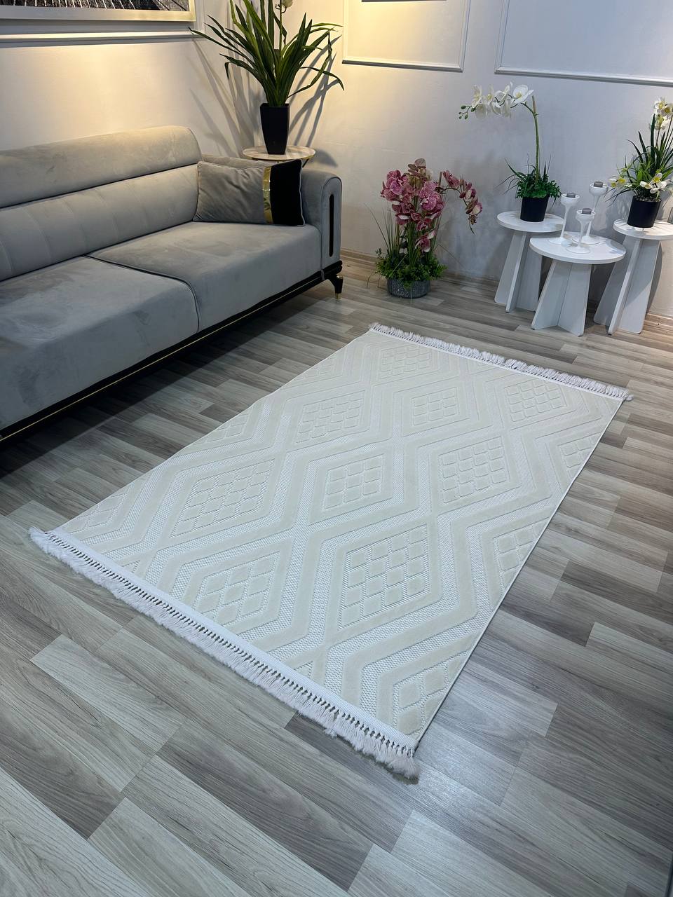 ARYA 5026-G-KREM Pamuk Dokuma Taban Geometrik Desenli Salon Koridor Mutfak Halısı-KP