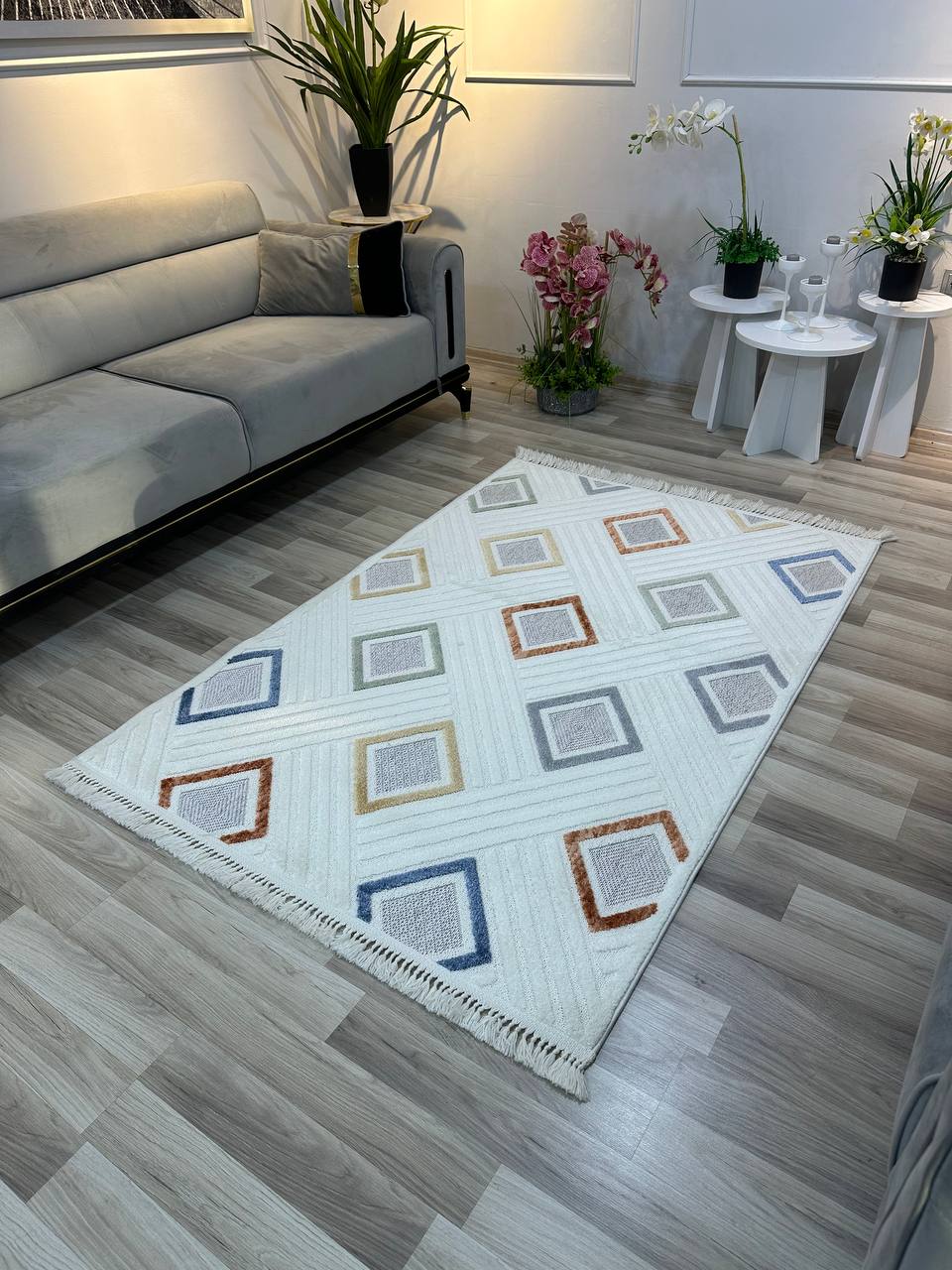ARYA KP-100 Pamuk Dokuma Taban Geometrik Desenli Salon Koridor Mutfak Halısı-KP
