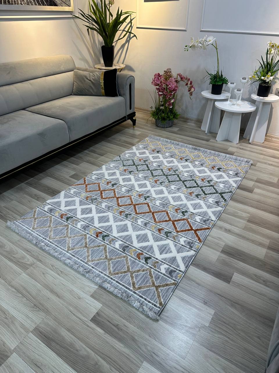 PALERMO T3 GRİ Kabartmalı Modern Desenli Salon Halısı-KP