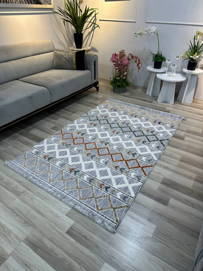 PALERMO T3 GRİ Modern Geometrik Desenli Salon Mutfak Koridor Halısı-KP