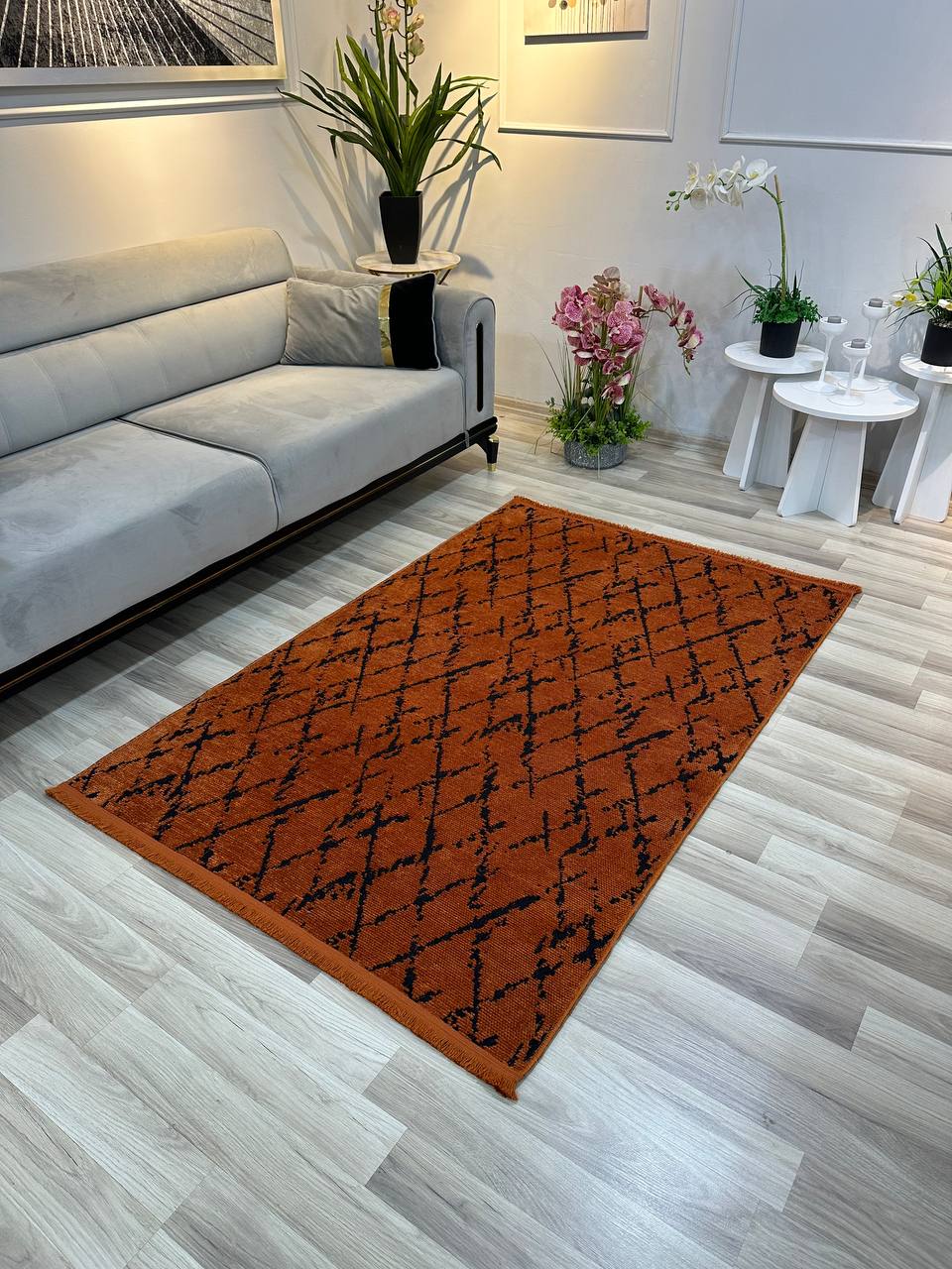 ŞÖNİL HİTİT KİREMİT Kaymaz Taban İskandinav Desenli Salon Koridor Mutfak Şönil Kilim Dokuma Halı-KP