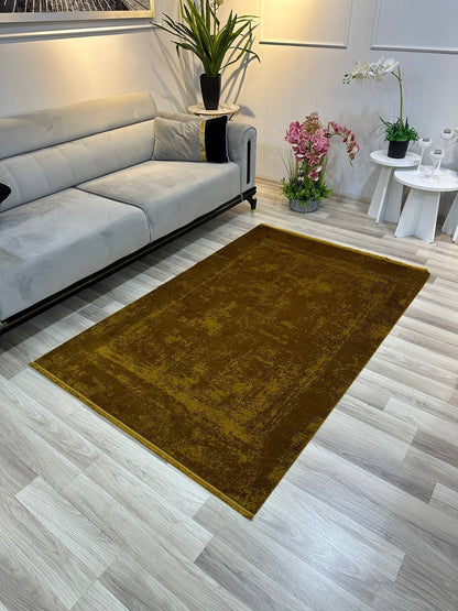 SÜMER KP-149 HARDAL Sentetik Bambu Parlak Saten Salon Koridor Mutfak Halısı-KP