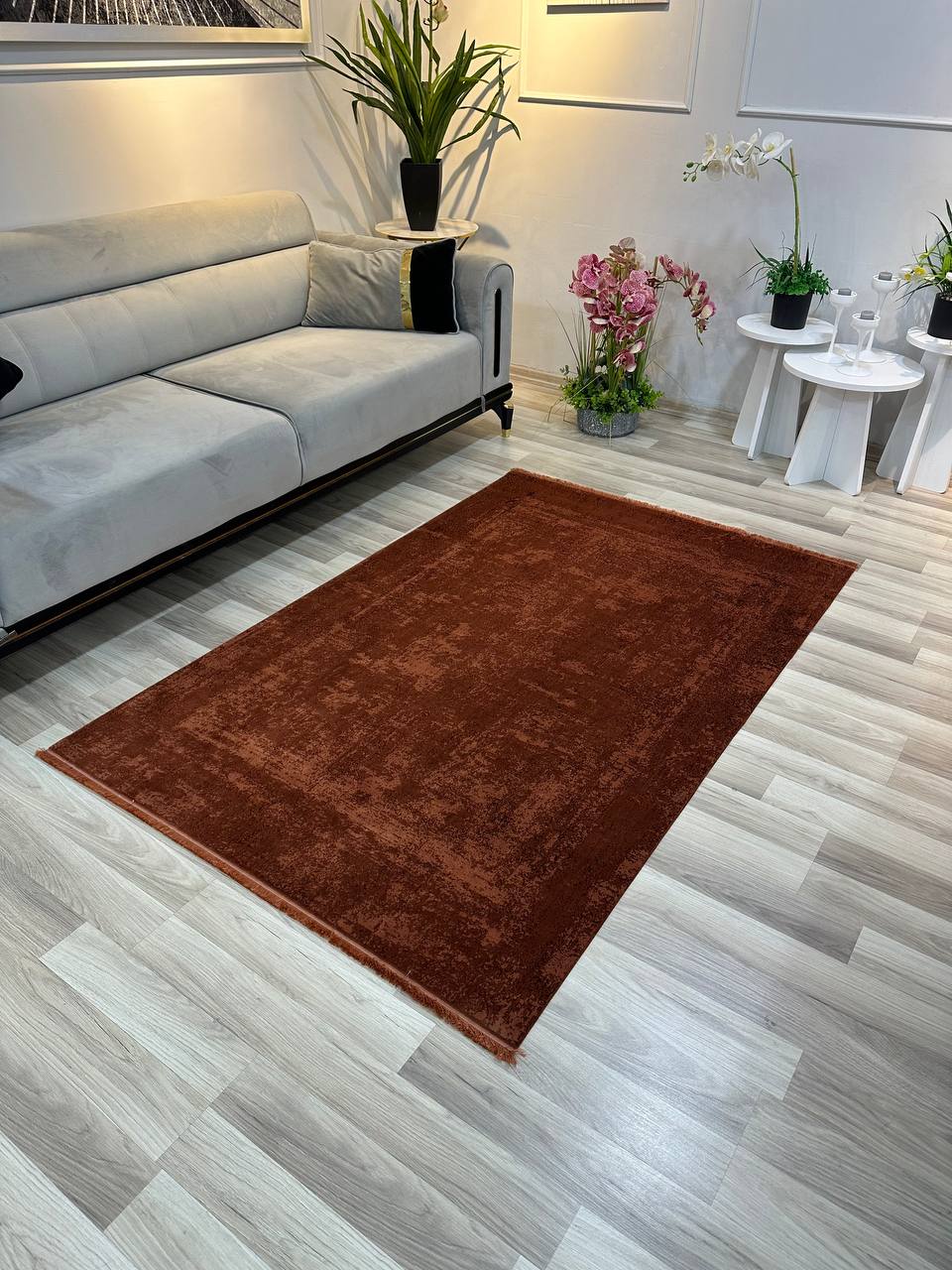 SÜMER KP-150 KİREMİT Sentetik Bambu Parlak Saten Salon Koridor Mutfak Halısı-KP