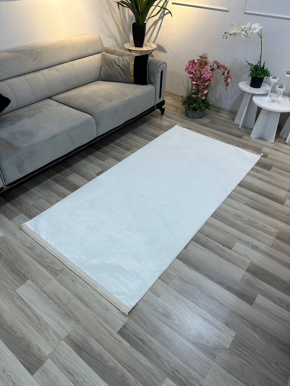 SÜMER KP-171 BEYAZ  Sentetik Bambu Parlak Saten Salon Koridor Mutfak Halısı-KP