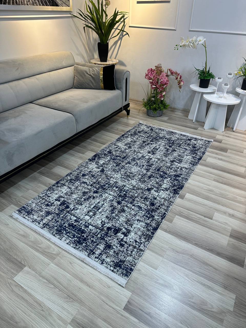 SÜMER KP-172 MAVİ GRİ Sentetik Bambu Parlak Saten Salon Koridor Mutfak Halısı-KP