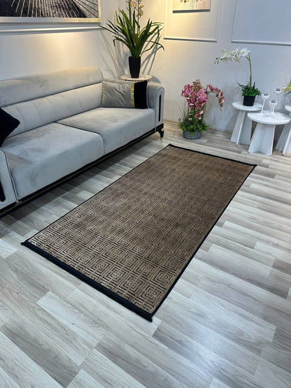 SÜMER KP-175 KAHVE  Kaymaz Taban Sentetik Bambu Parlak Saten Salon Koridor Mutfak Halısı-KP