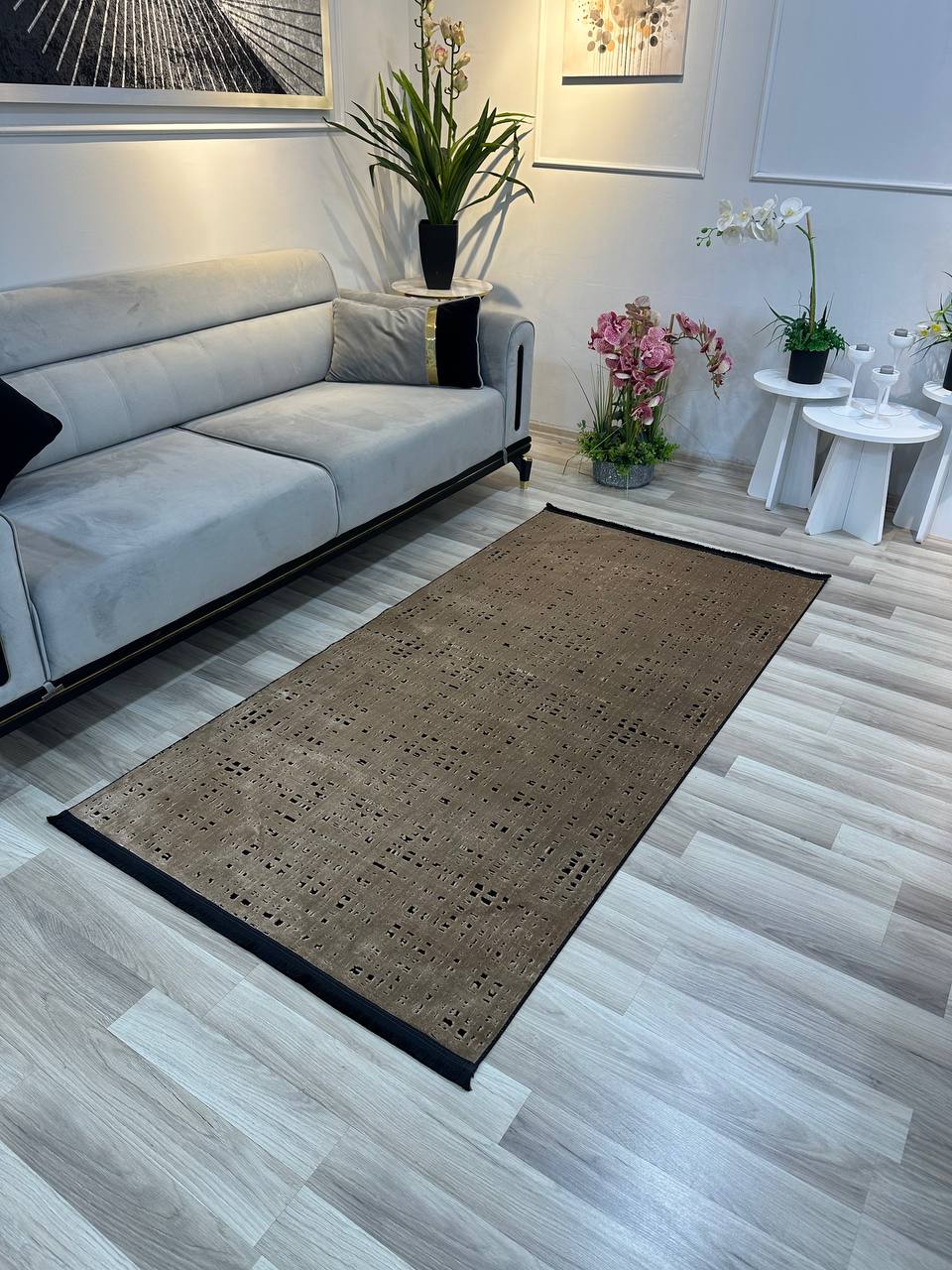 SÜMER KP-179 KAHVE  Sentetik Bambu Parlak Saten Salon Koridor Mutfak Halısı-KP