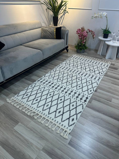 MİLANO G902 GRİ BEYAZİ Sık Dokuma Yumuşak Salon Koridor Mutfak Makine Dokuma Halısı-KP