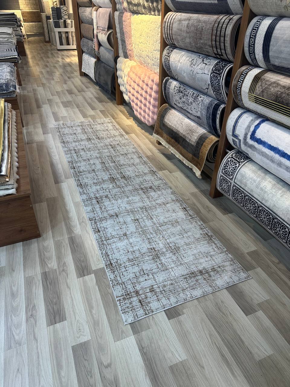 SÜMER KP-159 KAHVE Kaymaz Taban Sentetik Bambu Parlak Saten Salon Koridor Mutfak Halısı-KP