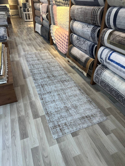 SÜMER KP-159 KAHVE Kaymaz Taban Sentetik Bambu Parlak Saten Salon Koridor Mutfak Halısı-KP