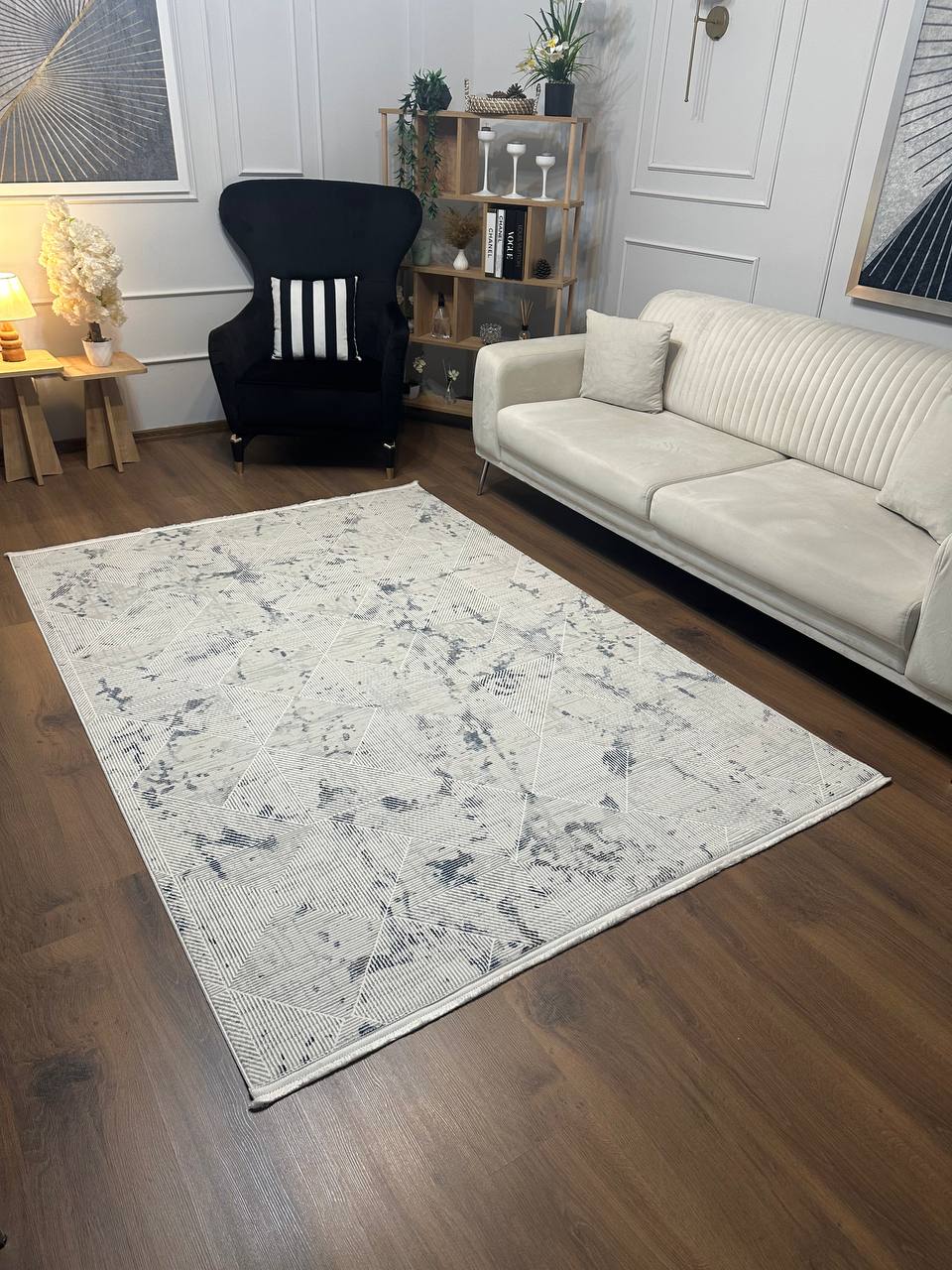 SÜMER 8037-G GRİ GÜMÜŞ Kaymaz Taban Sentetik Bambu Parlak Saten Salon Koridor Mutfak Halısı-KP