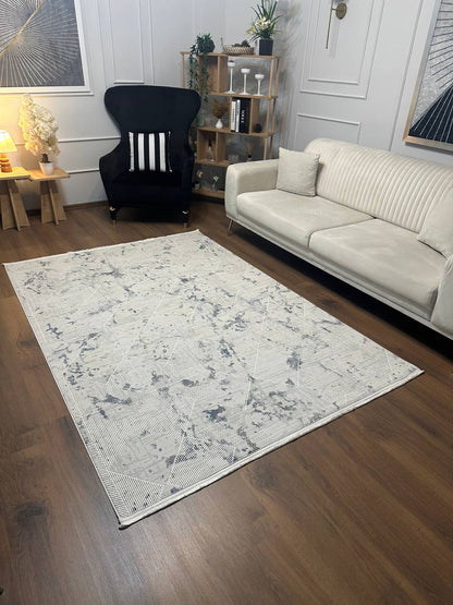 SÜMER 8037-G GRİ GÜMÜŞ Sentetik Bambu Parlak Saten Salon Koridor Mutfak Halısı-KP