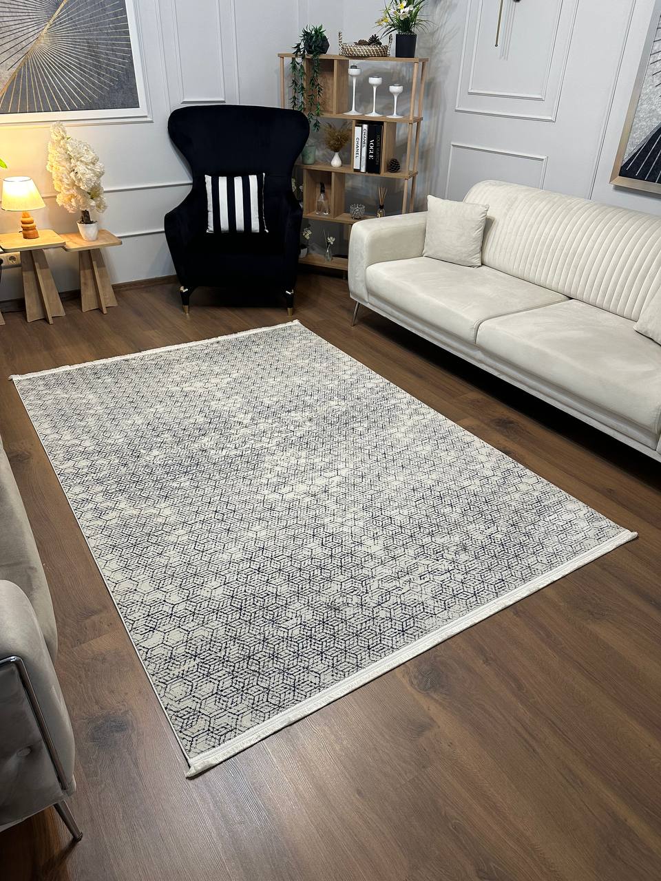 SÜMER KP-153 MAVİ GRİ Sentetik Bambu Parlak Saten Salon Koridor Mutfak Halısı-KP