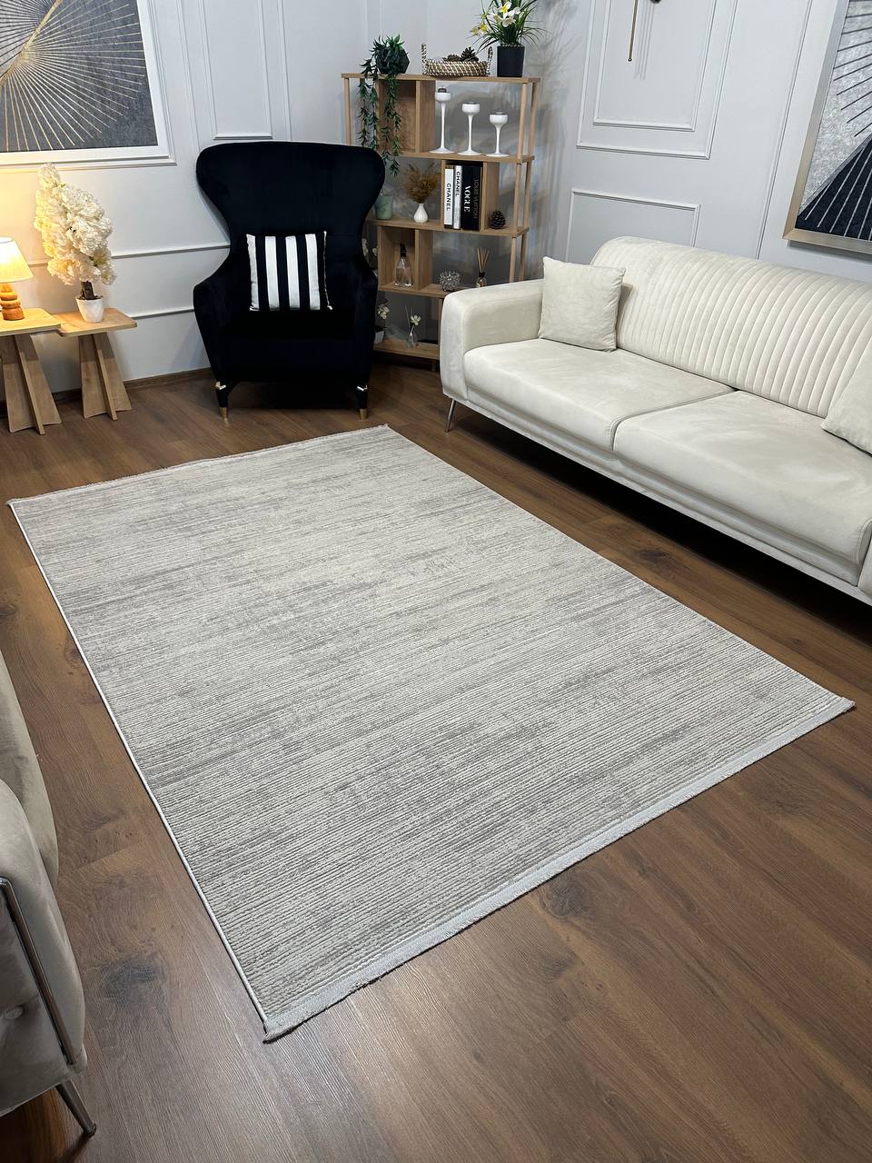 MİLANO KP-122 KREM Modern Çerçeve Desenli Yumuşak Salon Koridor Mutfak Makine Dokuma Halısı-KP