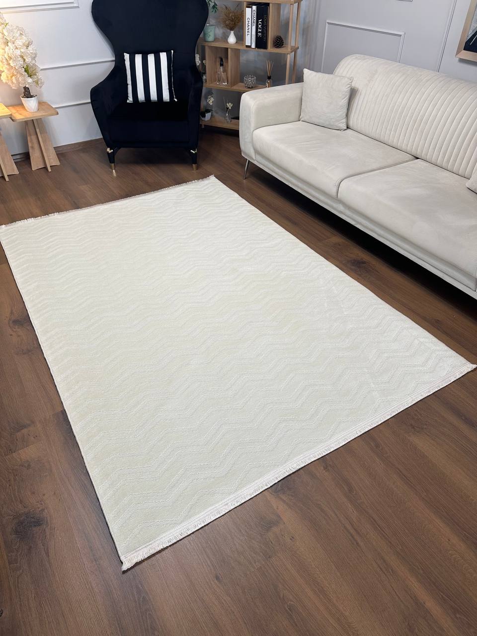 ŞÖNİL VADİ KREM Kaymaz Taban İskandinav Desenli Salon Koridor Mutfak Şönil Kilim Dokuma Halı-KP