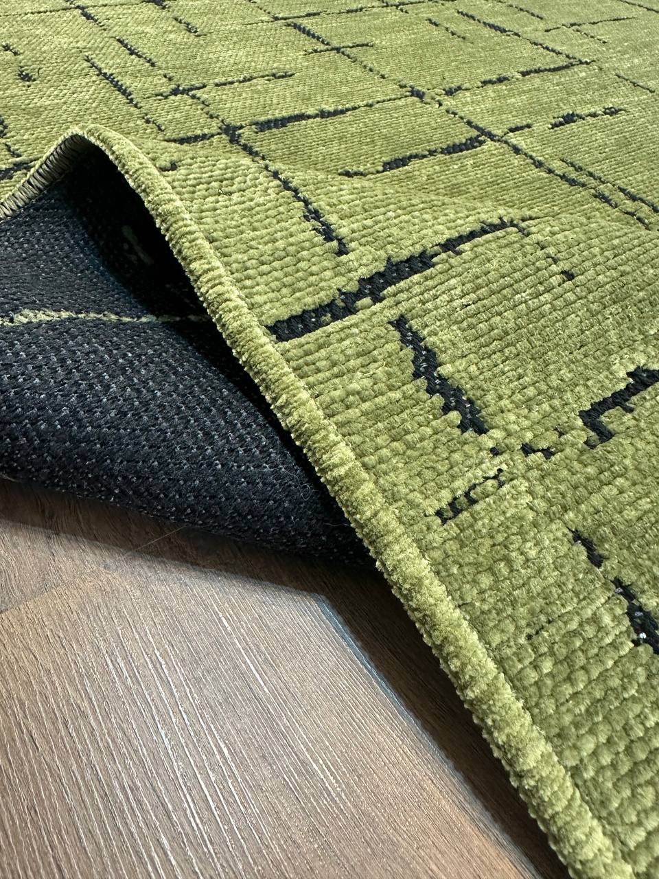 ŞÖNİL HÜNKAR YEŞİL Kaymaz Taban İskandinav Desenli Salon Koridor Mutfak Şönil Kilim Dokuma Halı-KP