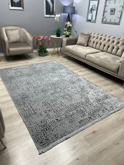 ŞÖNİL FİGÜR GRİ İskandinav Desenli Dokuma Şönil Salon Koridor Mutfak Halısı-KP