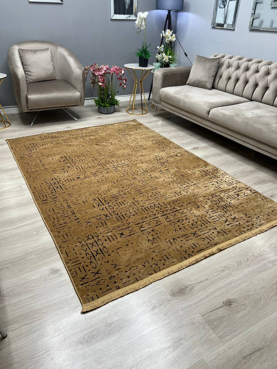 ŞÖNİL FİGÜR HARDAL İskandinav Desenli Dokuma Şönil Salon Koridor Mutfak Halısı-KP