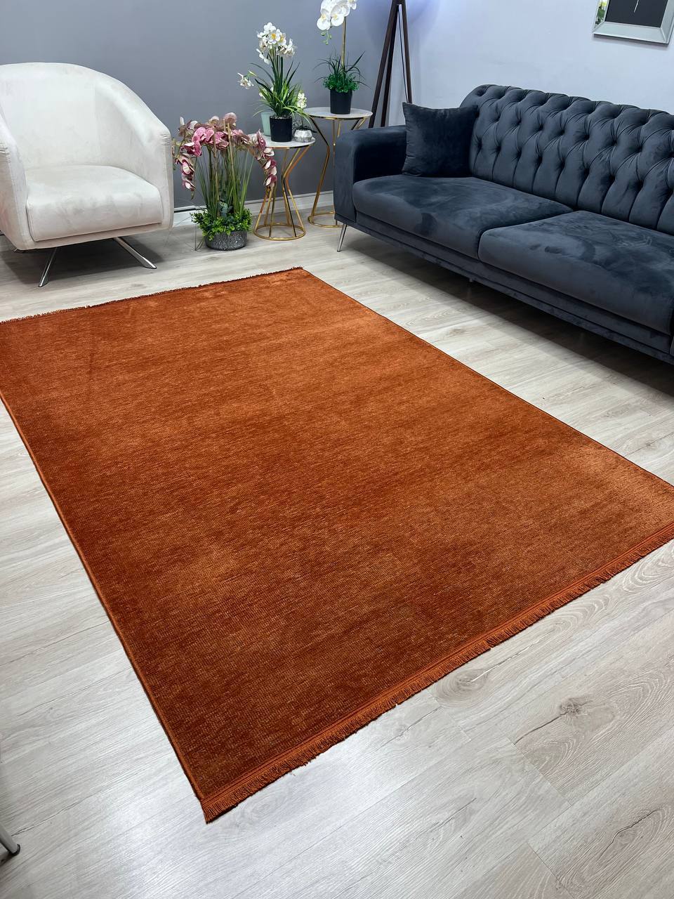 ŞÖNİL SADE KİREMİT İskandinav Desenli Dokuma Şönil Salon Koridor Mutfak Halısı-KP