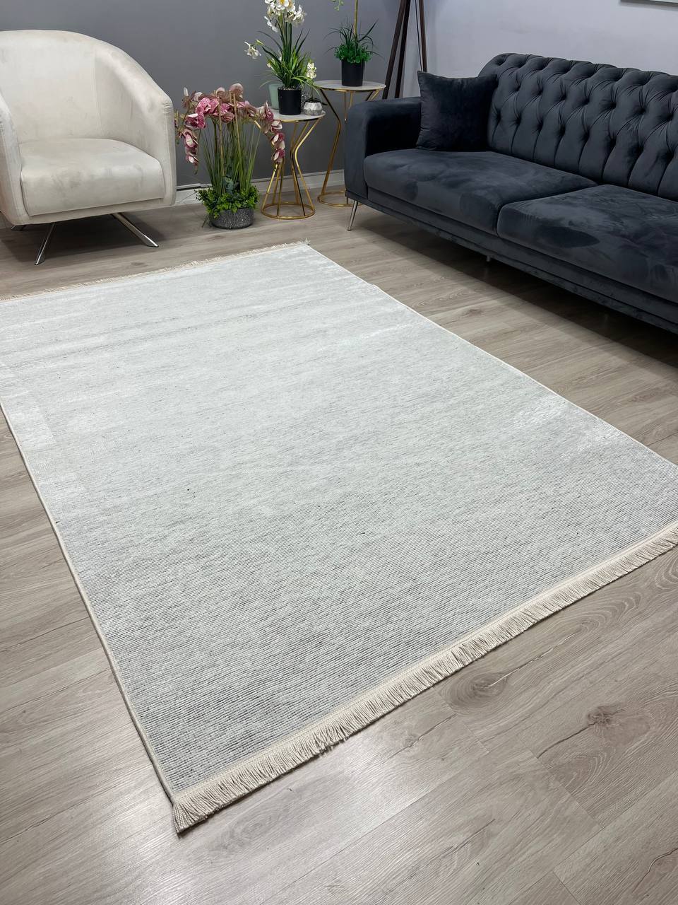 ŞÖNİL SADE BEYAZ İskandinav Desenli Dokuma Şönil Salon Koridor Mutfak Halısı-KP