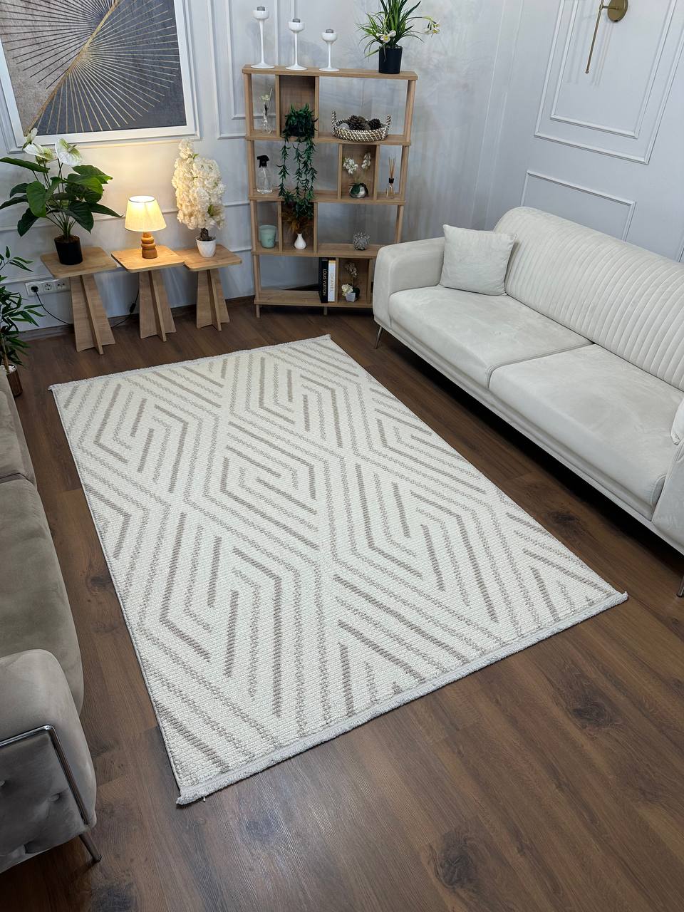 PALERMO-6 VİZON/KREM Modern Geometrik Desenli Salon Mutfak Koridor Halısı-KP