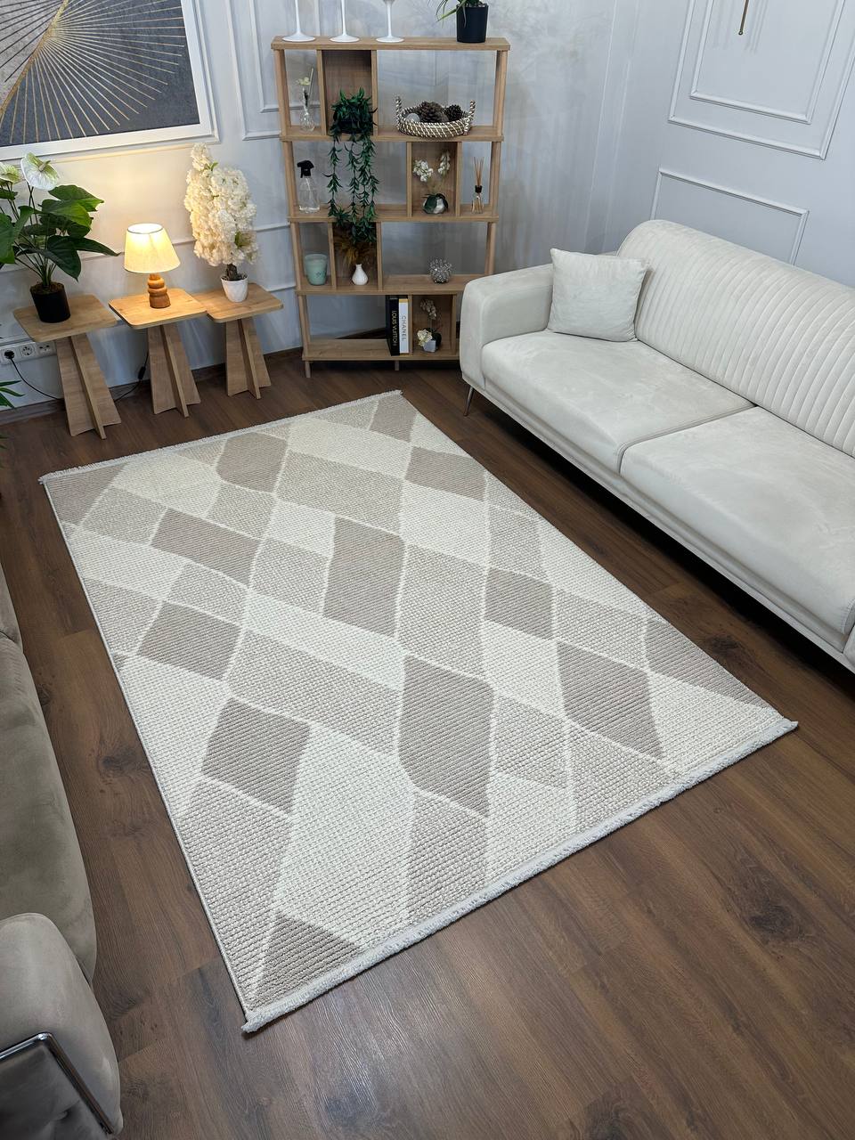 PALERMO-7 VİZON/KREM Modern Geometrik Desenli Salon Mutfak Koridor Halısı-KP