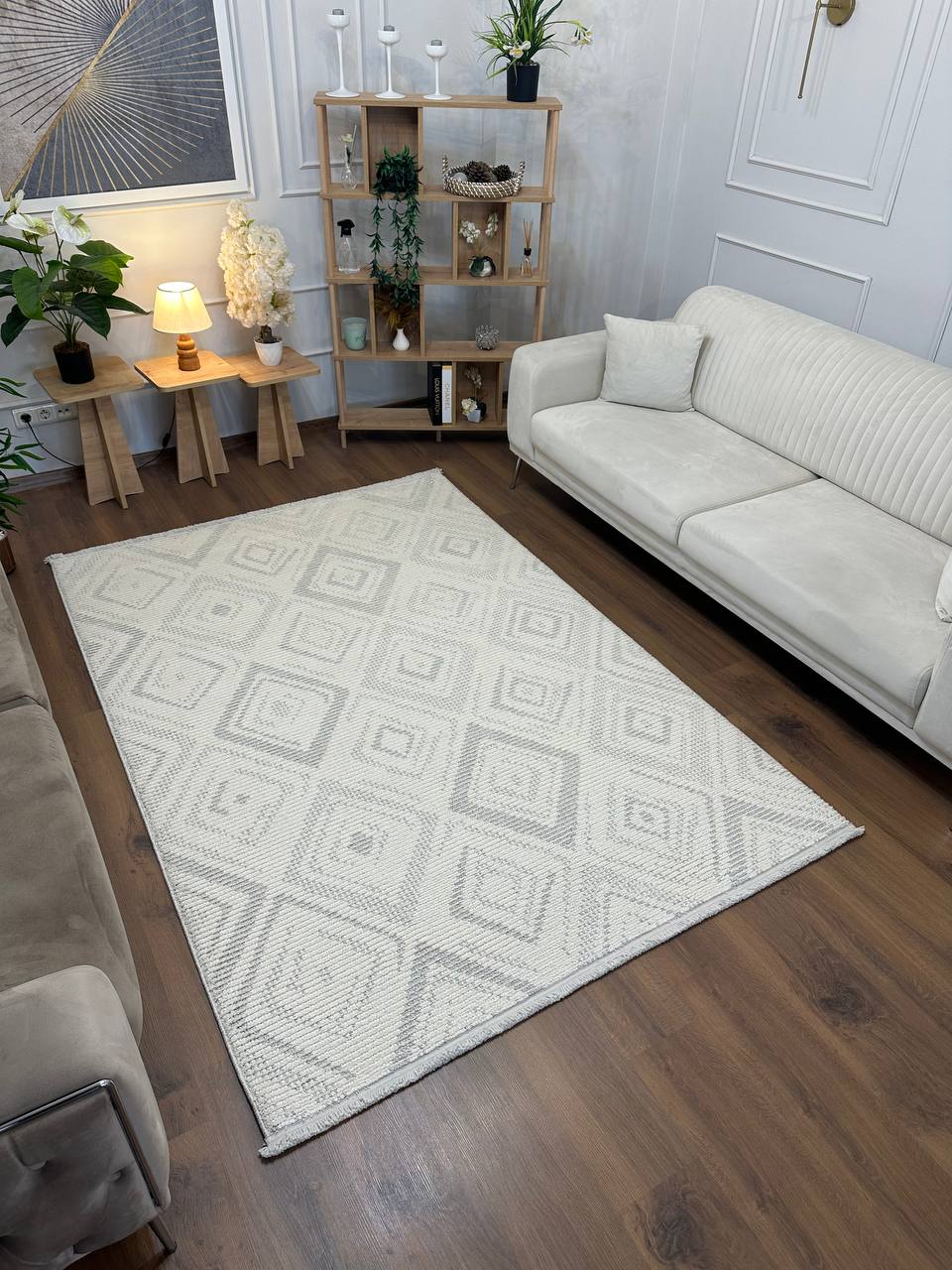 PALERMO-11 GRİ/KREM Modern Geometrik Desenli Salon Mutfak Koridor Halısı-KP