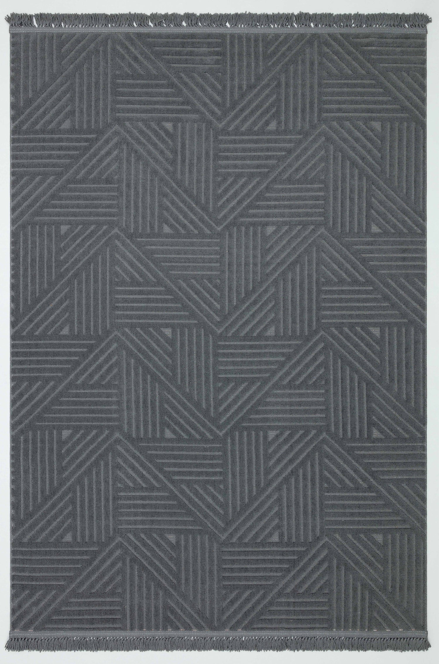 MİLAS C13-ANTRASİT Kabartmalı Kaymaz Taban Geometrik Desenli Salon Halısı