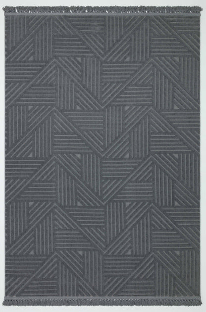 MİLAS C13-ANTRASİT Kabartmalı Kaymaz Taban Geometrik Desenli Salon Halısı