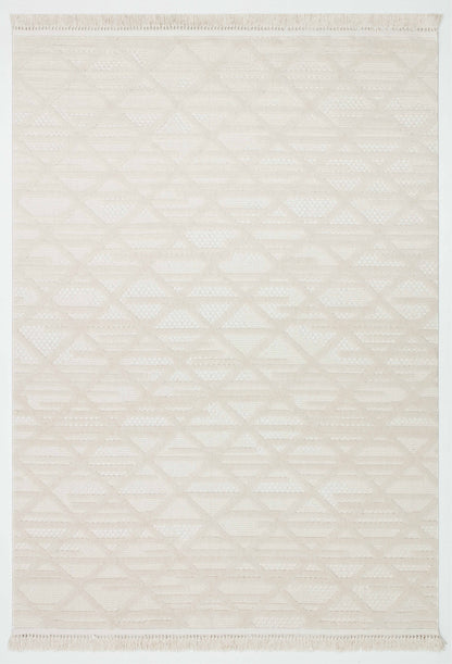 MİLAS C8-BEJ Kabartmalı Modern Geometrik Desenli Salon Koridor Mutfak Halısı