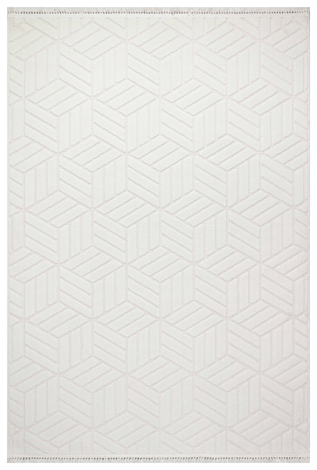 MİLAS T-LO67 KREM Kabartmalı Modern Geometrik Desenli Salon Koridor Mutfak Halısı
