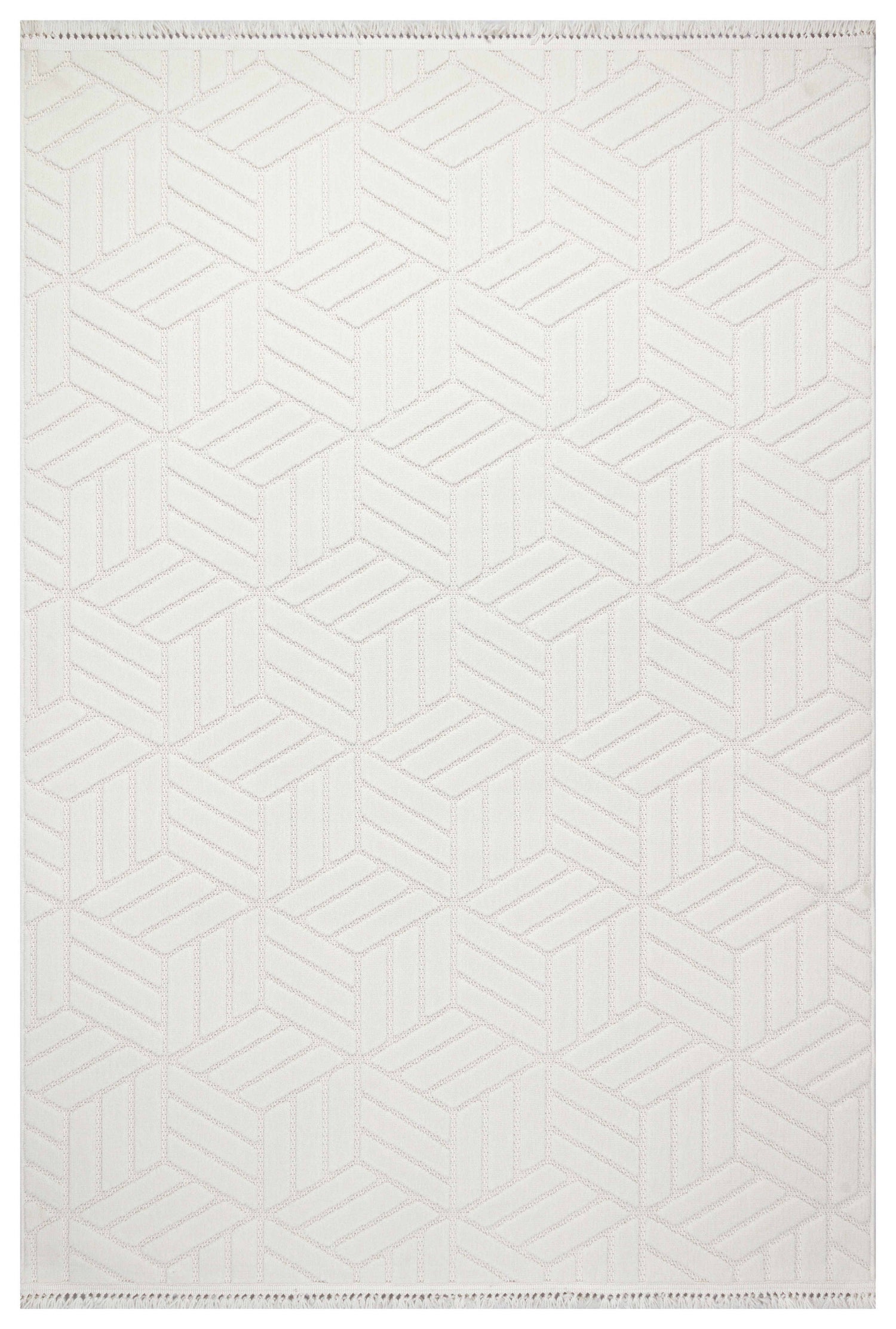 MİLAS T-LO67 KREM Kabartmalı Modern Geometrik Desenli Salon Koridor Mutfak Halısı