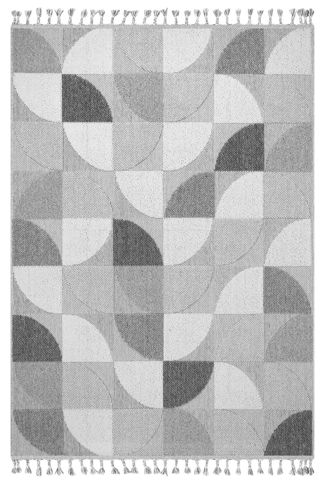 OSLO T-02 GRİ/BEYAZ Yumuşak Bukle (Loop) Dokuma Geometrik Desenli Salon Mutfak Koridor Halısı