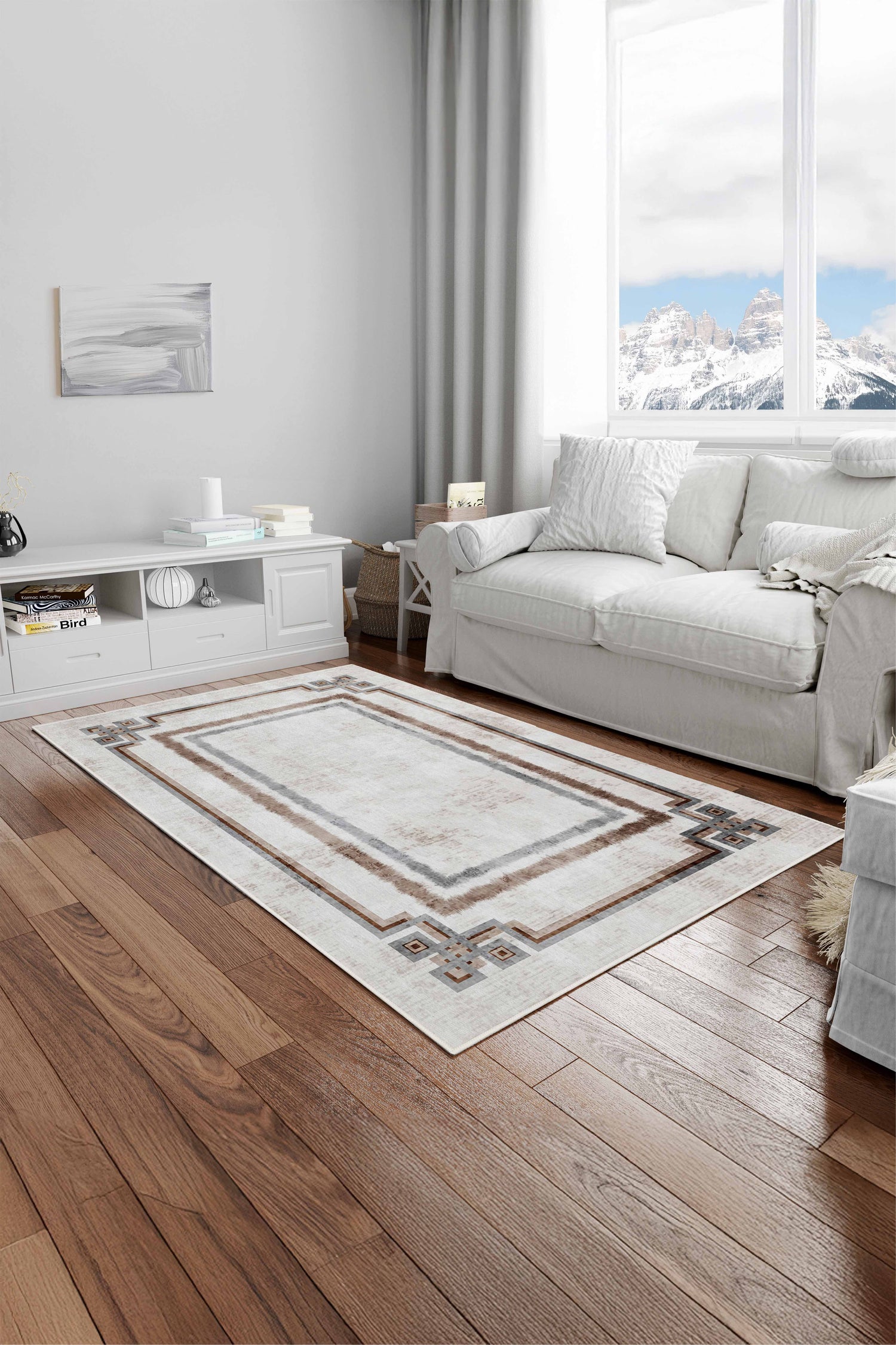 Arte M223-00 Çerçeveli Çizgili Dekoratif Dokuma Halı