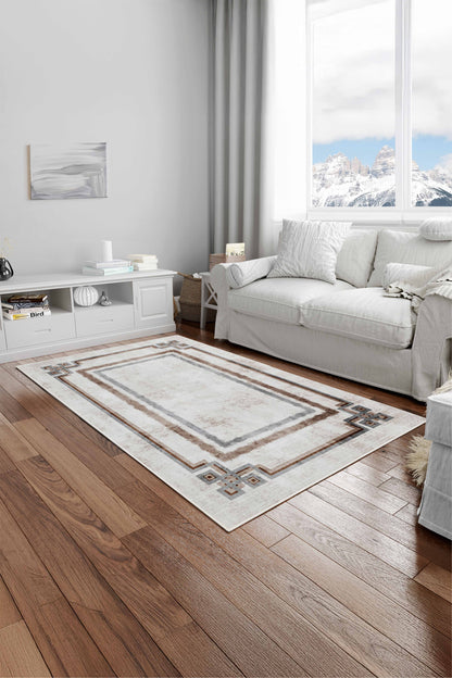 Arte M223-00 Çerçeveli Çizgili Dekoratif Dokuma Halı