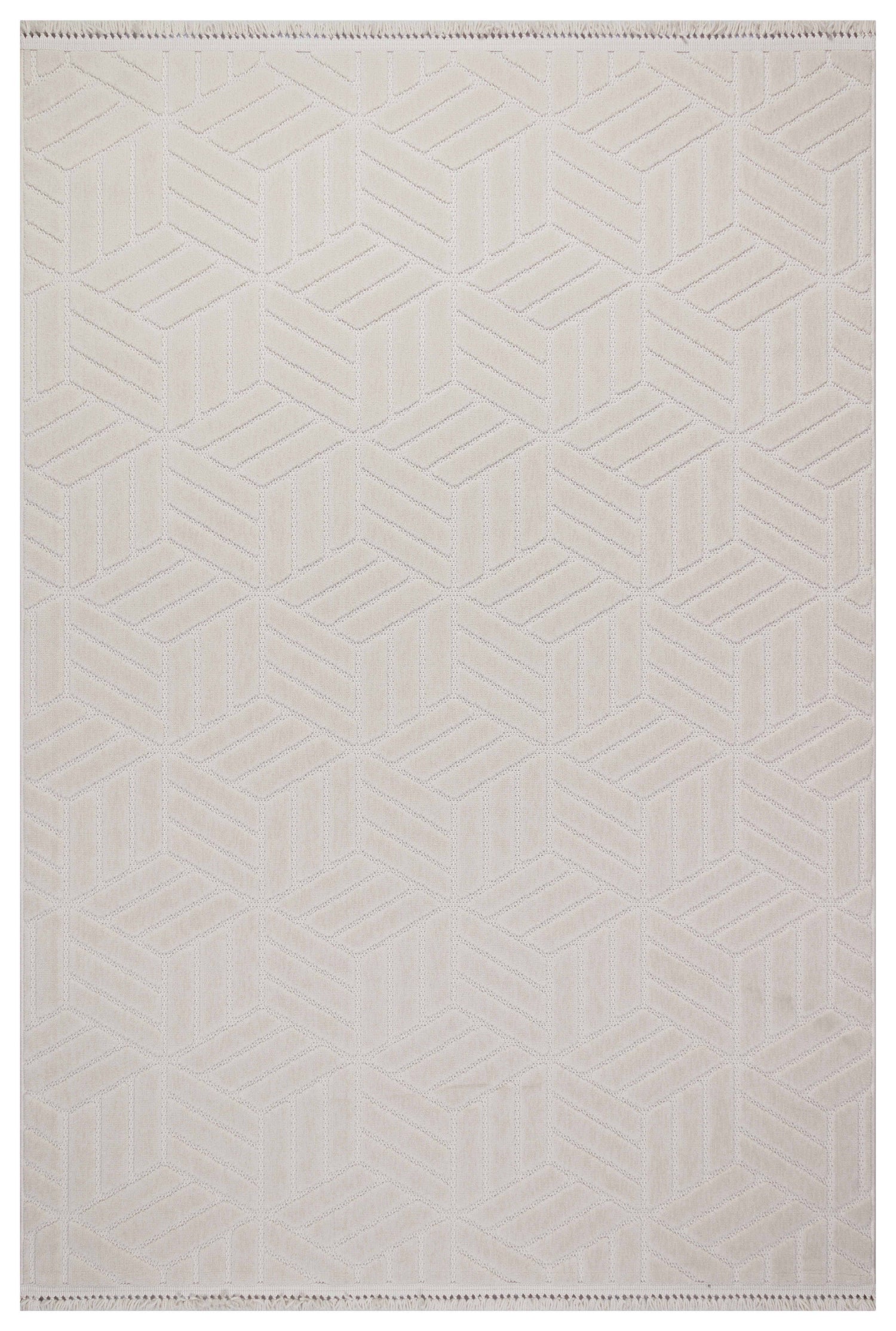 MİLAS T-LO67 BEJ Kabartmalı Modern Geometrik Desenli Salon Koridor Mutfak Halısı