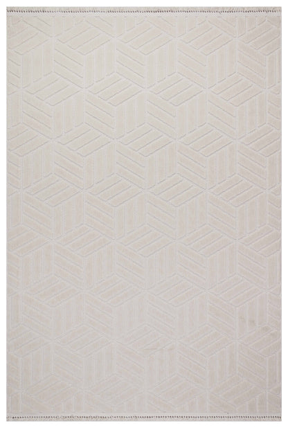 MİLAS T-LO67 BEJ Kabartmalı Modern Geometrik Desenli Salon Koridor Mutfak Halısı