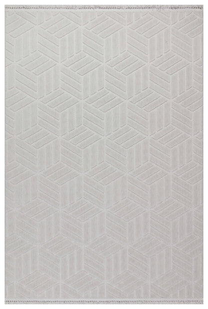 MİLAS T-LO67 GRİ Kabartmalı Modern Geometrik Desenli Salon Koridor Mutfak Halısı