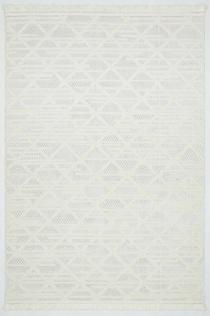 MİLAS C6-BEYAZ Kabartmalı Modern Geometrik Desenli Salon Koridor Mutfak Halısı
