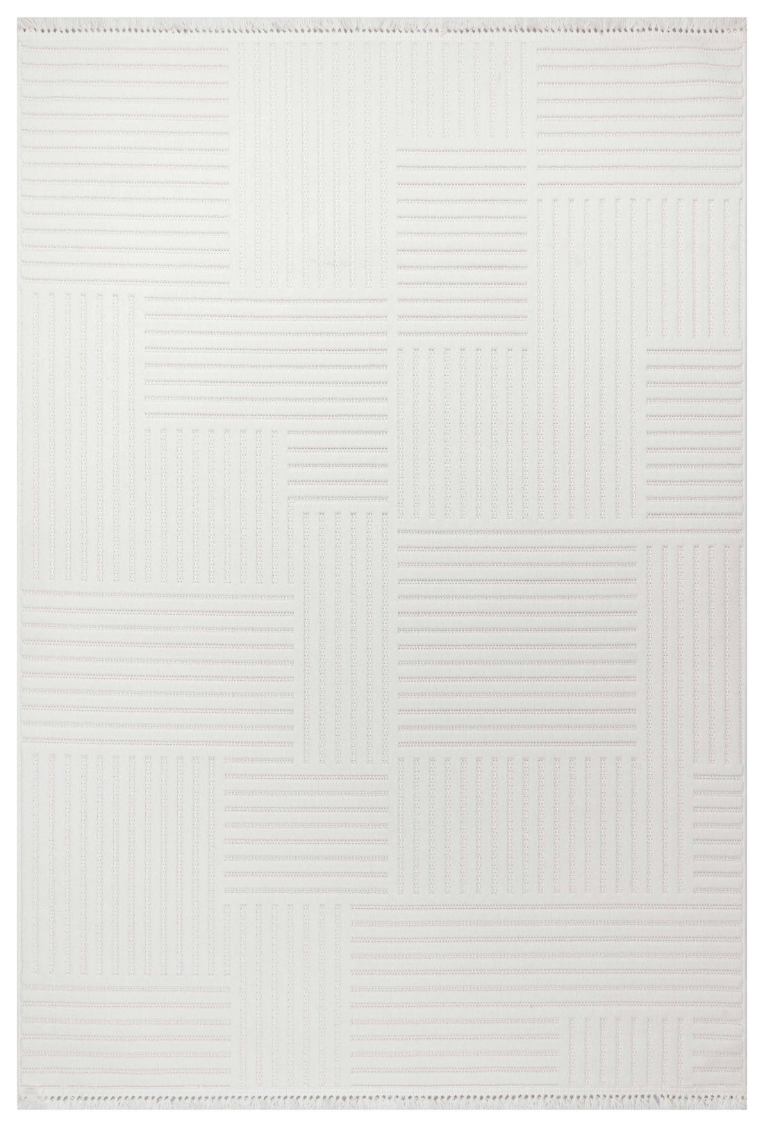 MİLAS T-LT49 KREM Kabartmalı Modern Geometrik Desenli Salon Koridor Mutfak Halısı